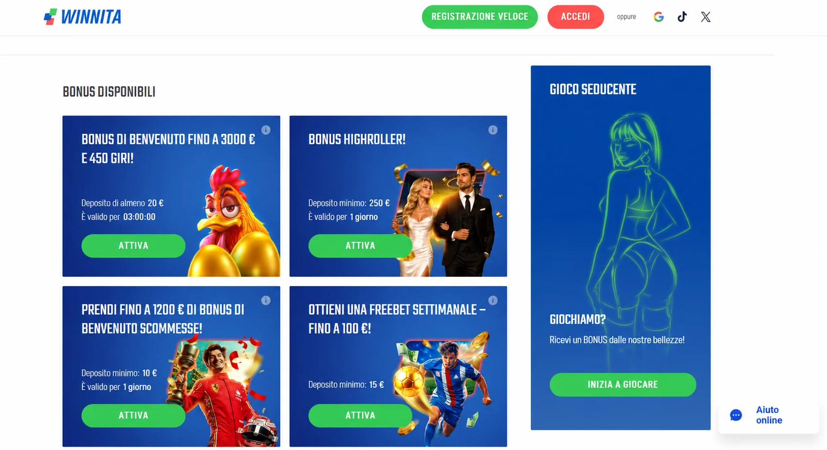 Offerte attive e vantaggi disponibili su Winnita Casino